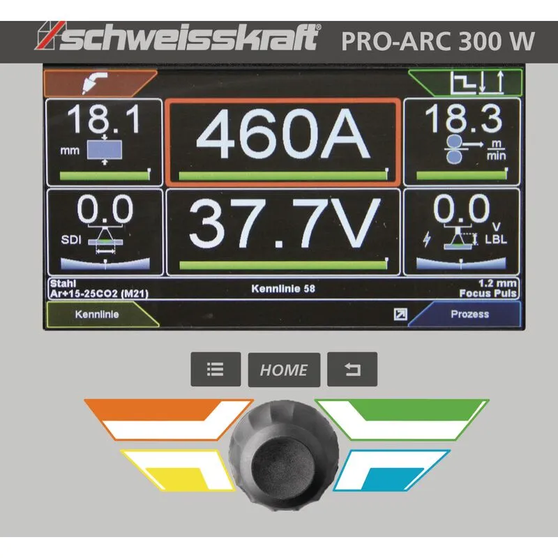 Schweisskraft 300 W (wózek Profi, panel sterowania poniżej) - Wyświetlacz z trybem dziennym i nocnym