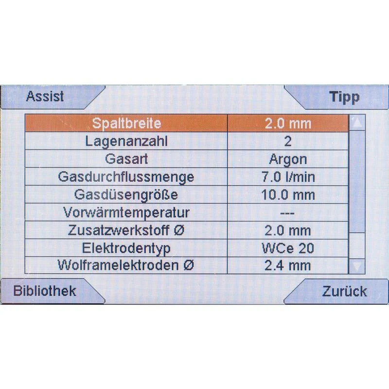 Schweisskraft 182 DC - HIGH-TIG wspiera użytkownika kompleksowymi informacjami na temat zadania spawalniczego, które chce wykonać. Zwiększa to bezpieczeństwo i jakość.