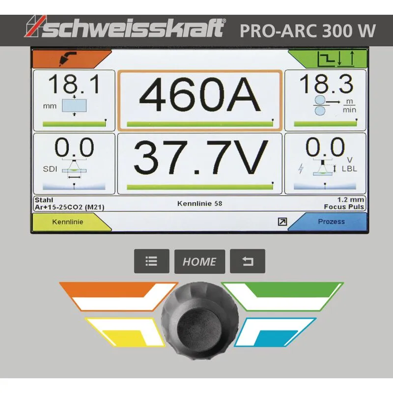 Schweisskraft 300 W (wózek Profi, panel sterowania poniżej) Zestaw z oferty specjalnej - Ekran SIRIUS pokazuje wszystko na pierwszy rzut oka